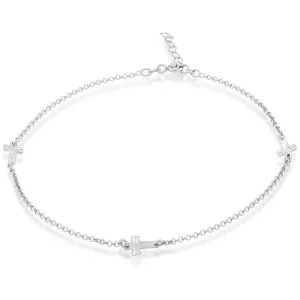 Classic Jewelry Sterling Silver Three Small Crosses Anklet