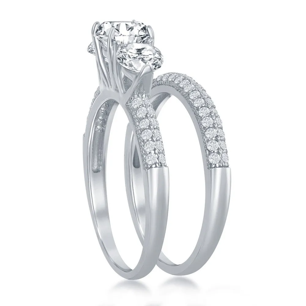 Classic Jewelry Sterling Silver Three-Stone Engagement Ring Set - W-2413