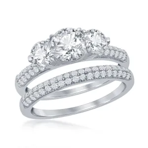 Classic Jewelry Sterling Silver Three-Stone Engagement Ring Set - W-2413