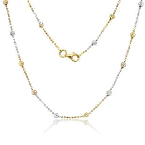 Classic Jewelry Sterling Silver Tri Color 3.2mm D-C Moon Bead Chain, 20"