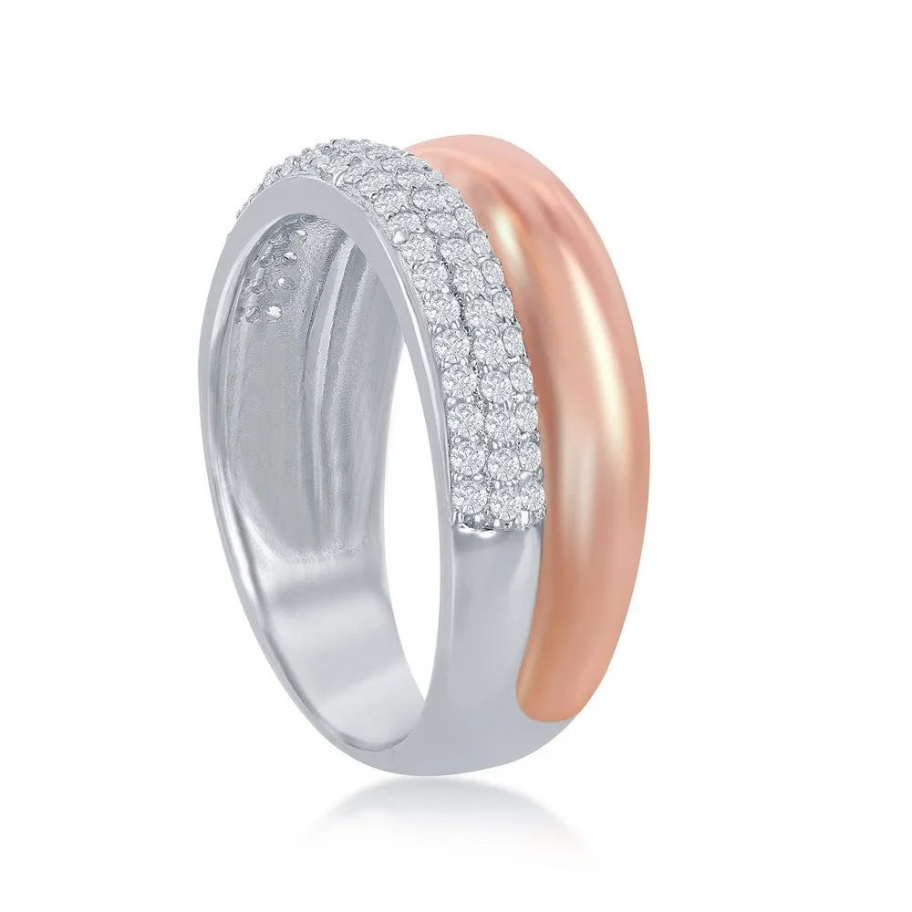 Classic Jewelry Sterling Silver TT Micro Pave Rose GP Double Band Ring - W-2053