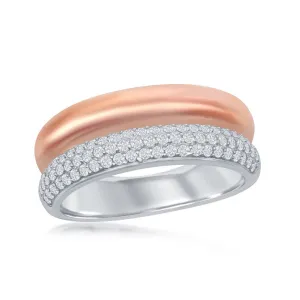 Classic Jewelry Sterling Silver TT Micro Pave Rose GP Double Band Ring - W-2053