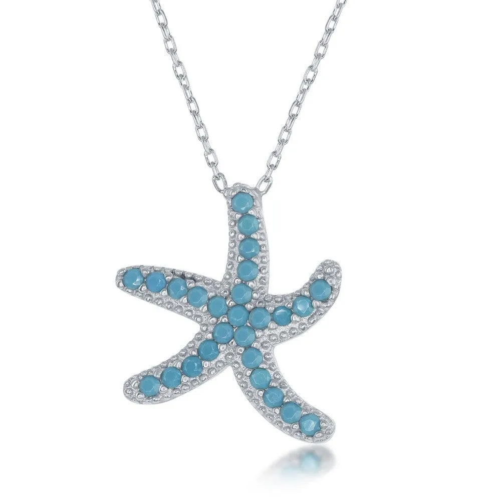 Classic Jewelry Sterling Silver Turquoise Cubic Zirconia Starfish Necklace