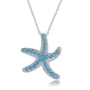 Classic Jewelry Sterling Silver Turquoise Cubic Zirconia Starfish Necklace