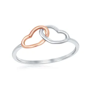 Classic Jewelry Sterling Silver Two-Tone Interlocking Heart Ring - W-1969