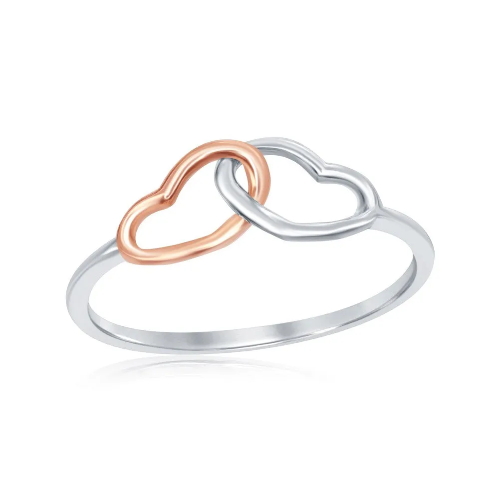 Classic Jewelry Sterling Silver Two-Tone Interlocking Heart Ring - W-1969