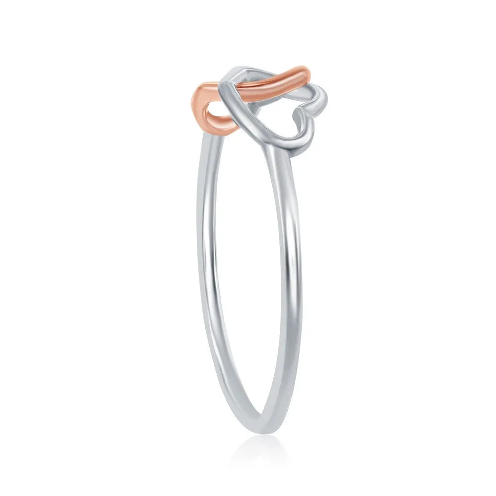 Classic Jewelry Sterling Silver Two-Tone Interlocking Heart Ring - W-1969