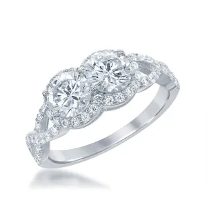 Classic Jewelry Sterling Silver Us2gether Two-Stone with CZ Border Ring - W-1673