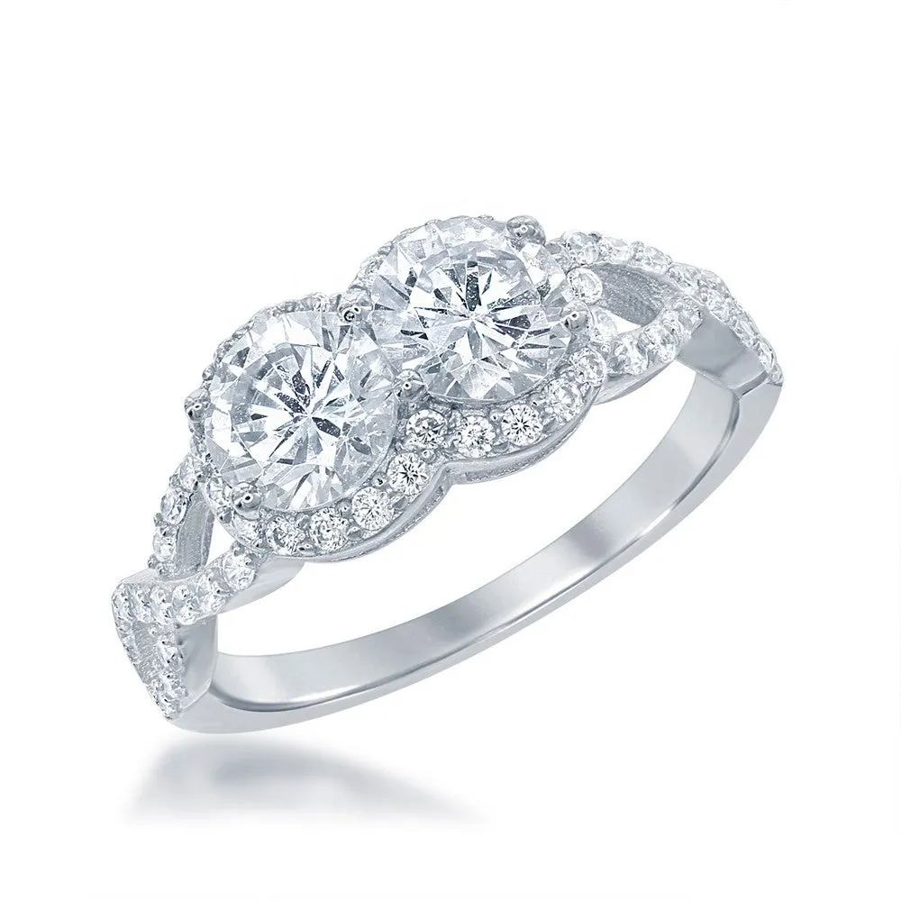 Classic Jewelry Sterling Silver Us2gether Two-Stone with CZ Border Ring - W-1673