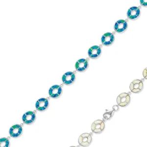 Classic Jewelry Sterling Silver White Inlay Opal Open Round Link Bracelet, 7"