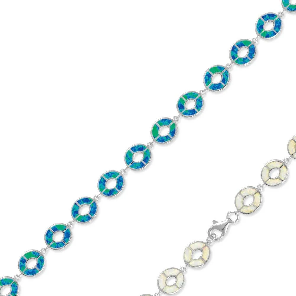 Classic Jewelry Sterling Silver White Inlay Opal Open Round Link Bracelet, 7"