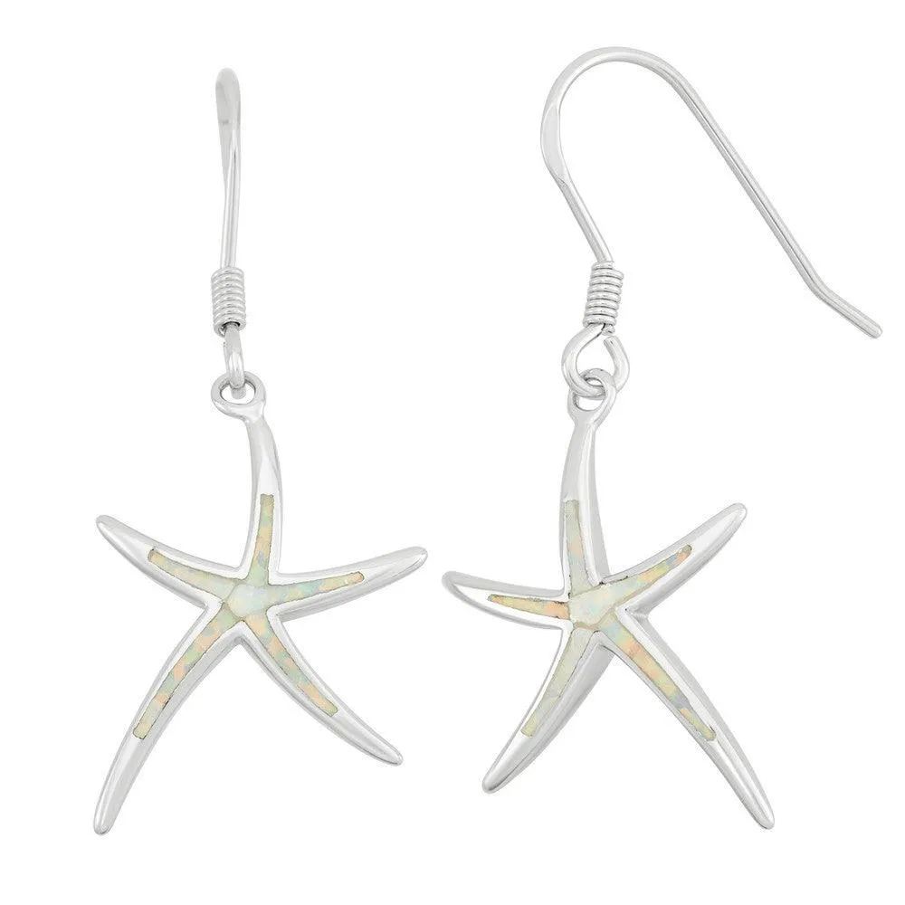 Classic Jewelry Sterling Silver White Inlay Opal Starfish Earrings