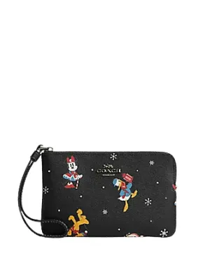 Coach Disney X Coach Corner Zip Wristlet With Holiday Print Coach Bags