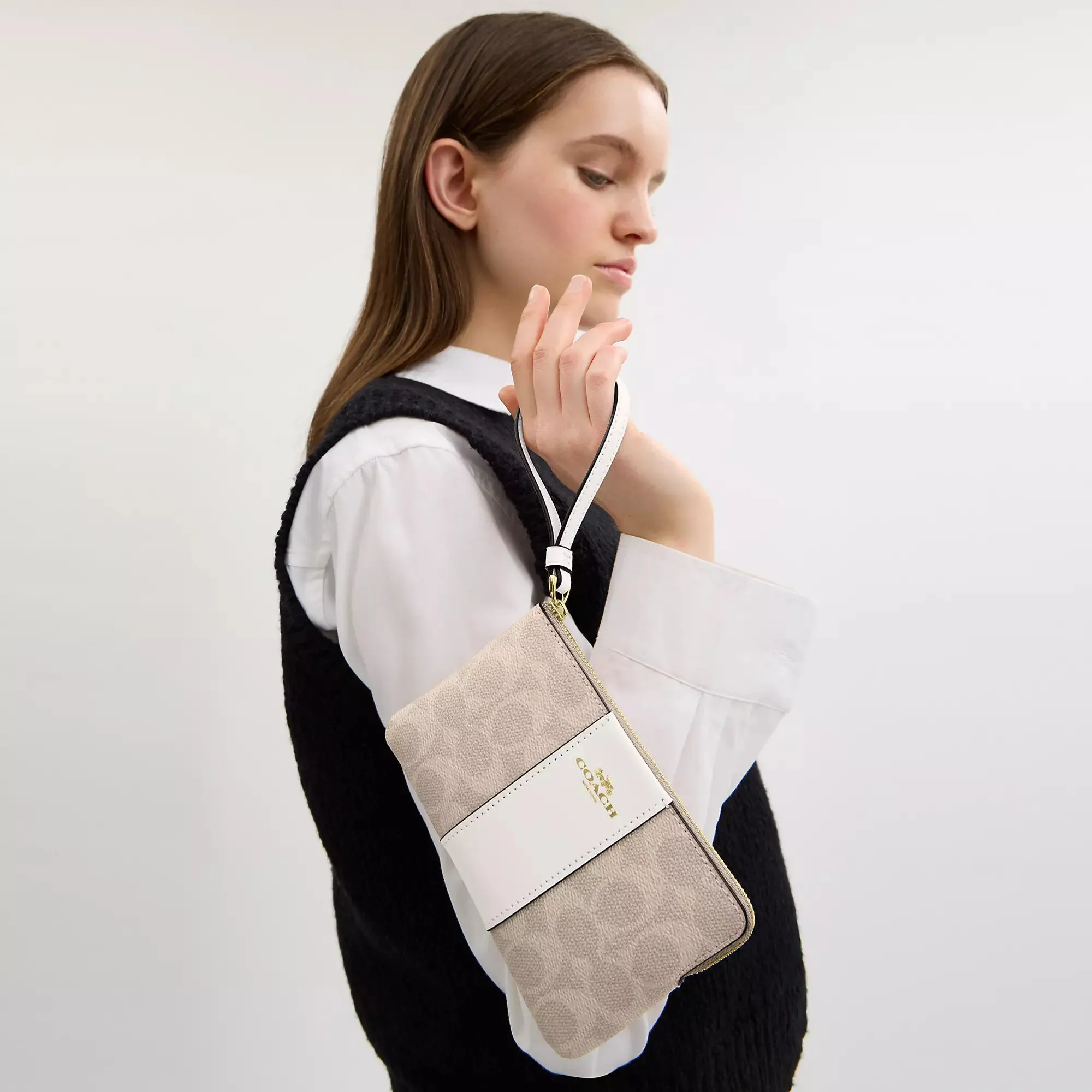 Coach Outlet Corner Zip Wristlet In Signature Canvas With Stripe COACH Outlet Bags