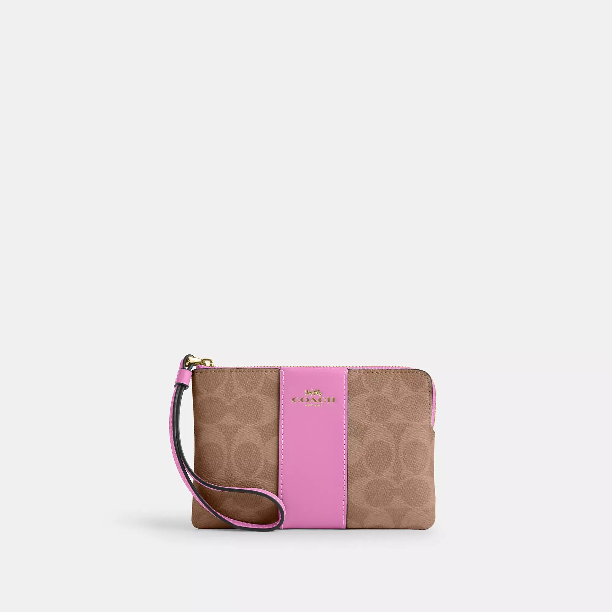 Coach Outlet Corner Zip Wristlet In Signature Canvas With Stripe COACH Outlet Bags