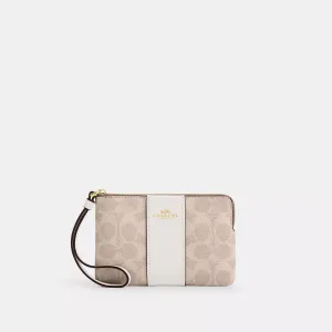 Coach Outlet Corner Zip Wristlet In Signature Canvas With Stripe COACH Outlet Bags