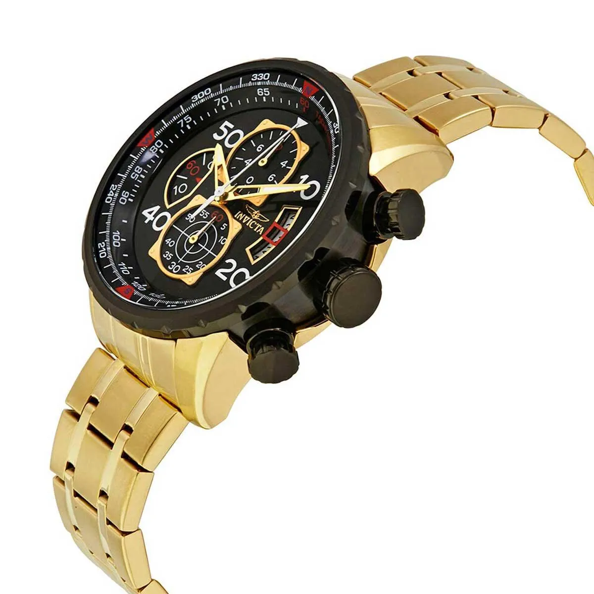 Invicta Men's Chronograph Watch - Aviator Black Dial Yellow Steel Bracelet | 17206 Invicta Men's Watches
