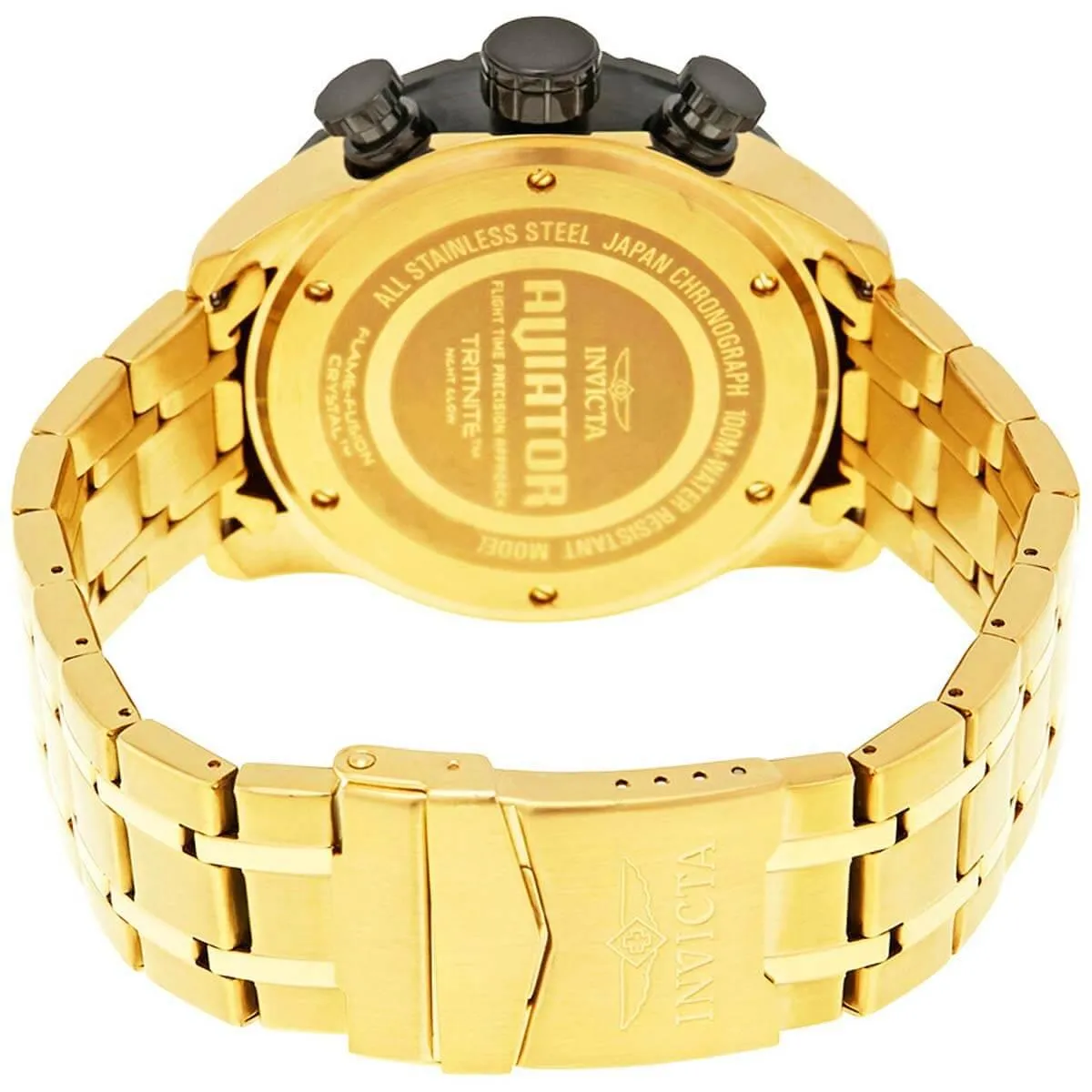 Invicta Men's Chronograph Watch - Aviator Black Dial Yellow Steel Bracelet | 17206 Invicta Men's Watches