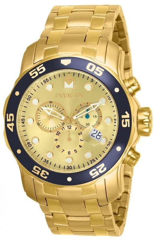 Invicta Men's Chronograph Watch - Pro Diver Gold Dial Yellow Gold Steel Dive | 80068 Invicta Men's Watches