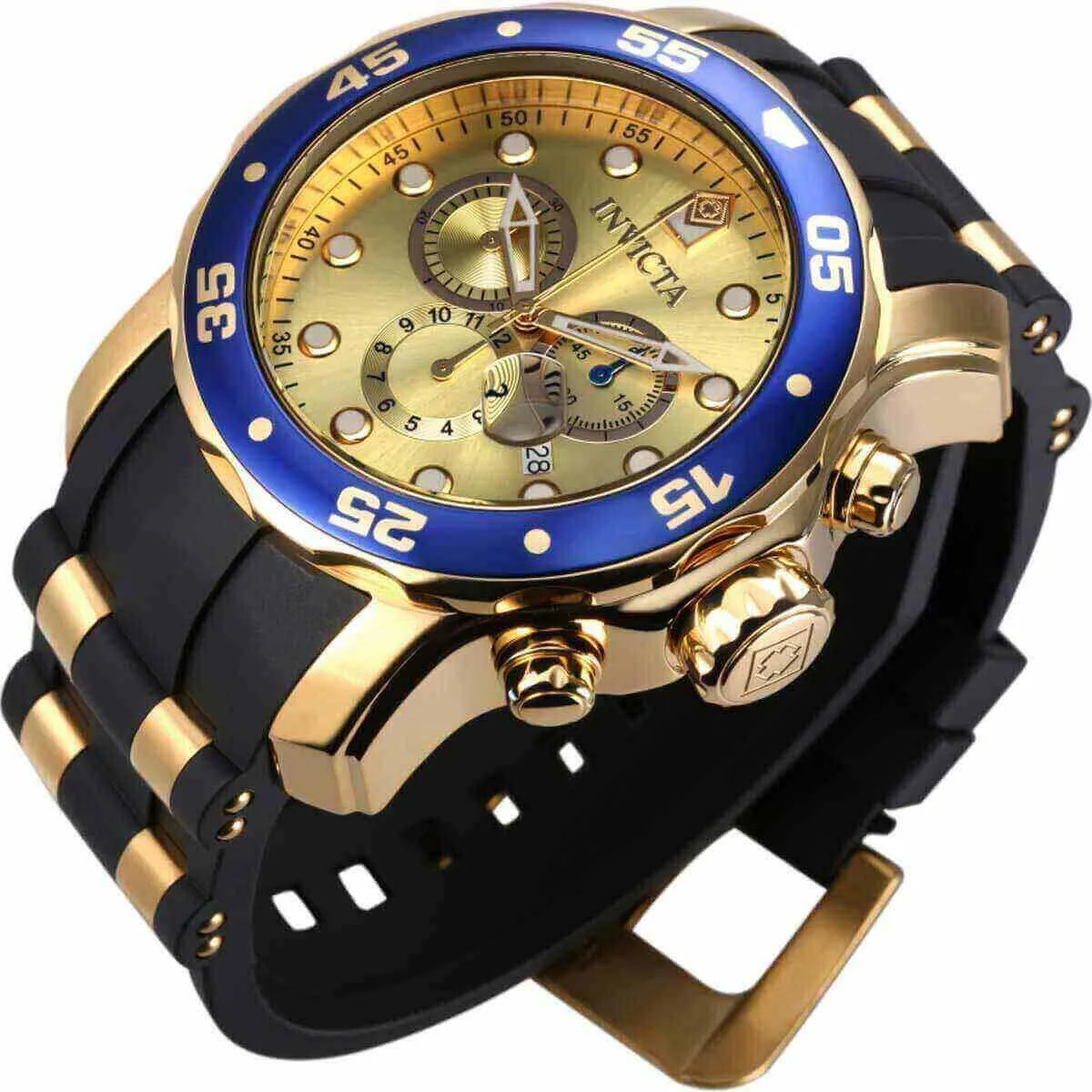 Invicta Men's Chronograph Watch - Pro Diver Steel & Polyurethane Strap Champagne Dial Invicta Men's Watches