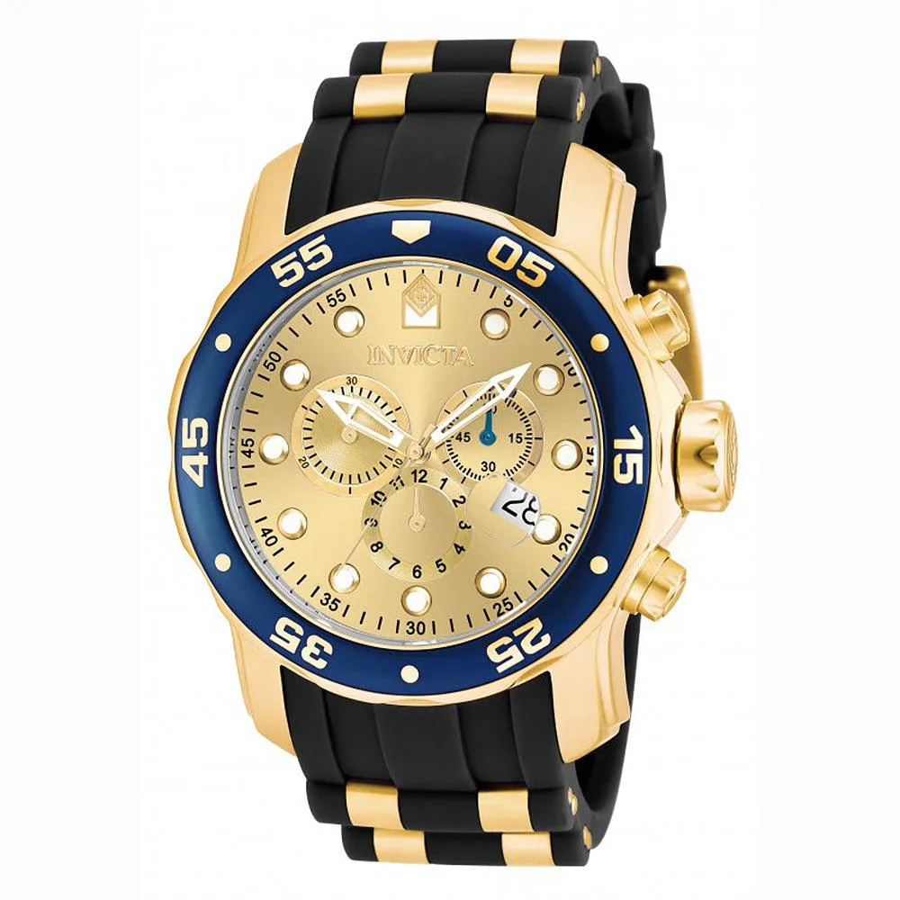 Invicta Men's Chronograph Watch - Pro Diver Steel & Polyurethane Strap Champagne Dial Invicta Men's Watches