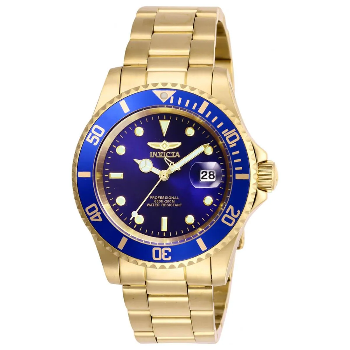 Invicta Men's Quartz Watch - Pro Diver Blue Dial Yellow Gold Bracelet | 26974 Invicta Men's Watches