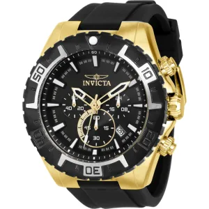 Invicta Men's Watch - Aviator Black Dial Yellow Gold Case Silicone Strap | 37627 Invicta Men's Watches