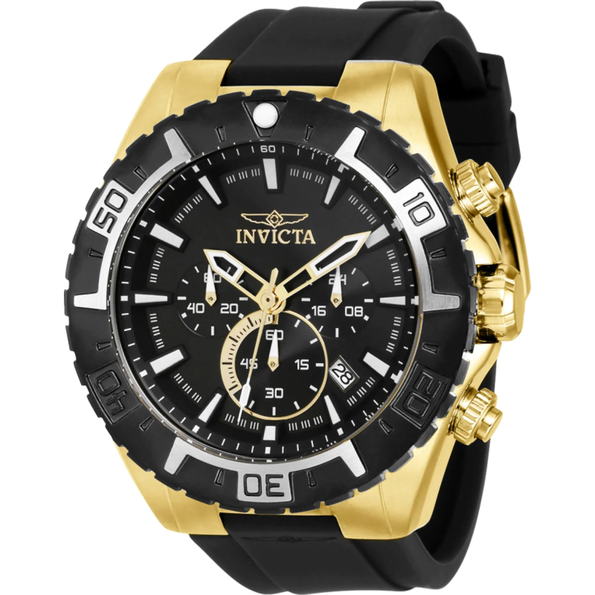 Invicta Men's Watch - Aviator Black Dial Yellow Gold Case Silicone Strap | 37627 Invicta Men's Watches