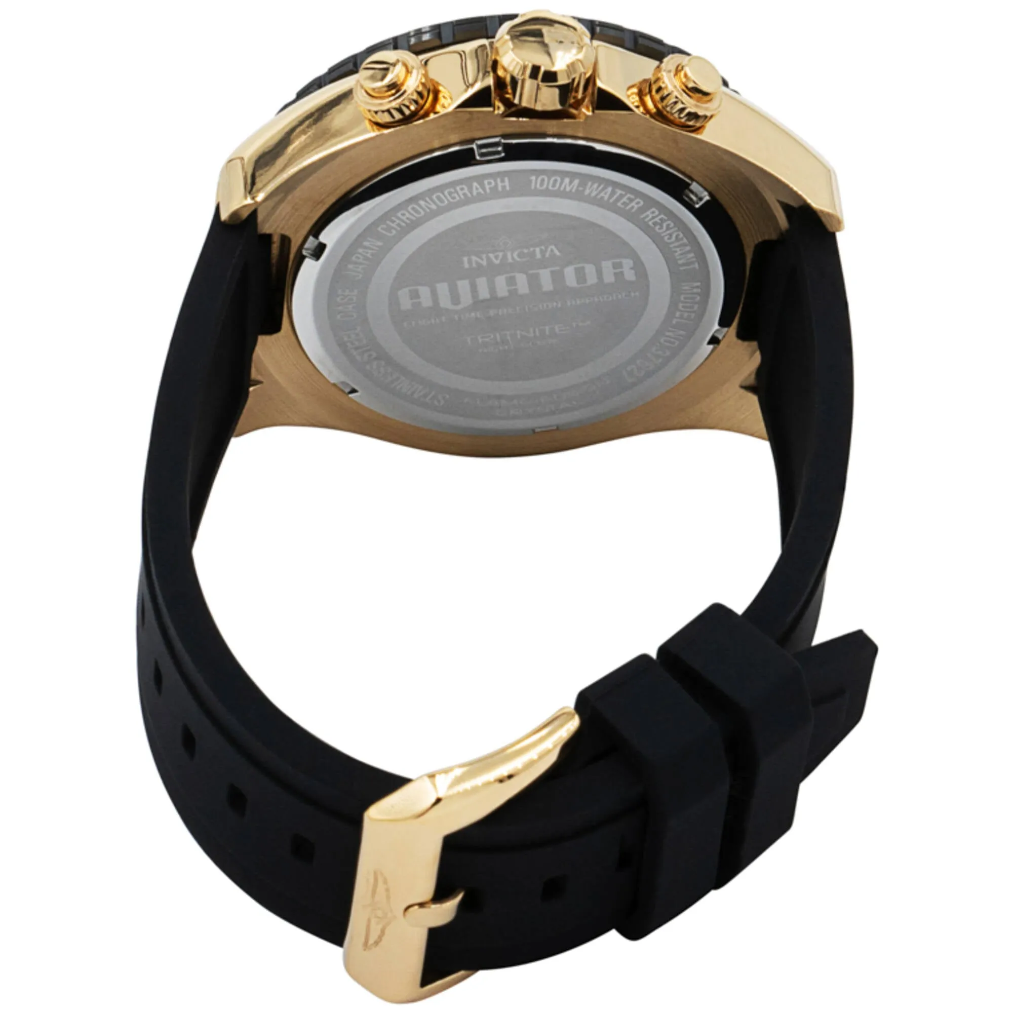 Invicta Men's Watch - Aviator Black Dial Yellow Gold Case Silicone Strap | 37627 Invicta Men's Watches