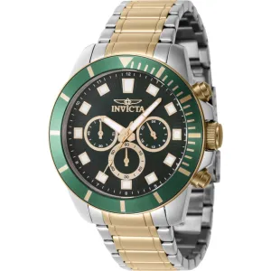 Invicta Men's Watch - Pro Diver Chronograph Green Dial Two Tone Steel Bracelet | 46048 Invicta Men's Watches