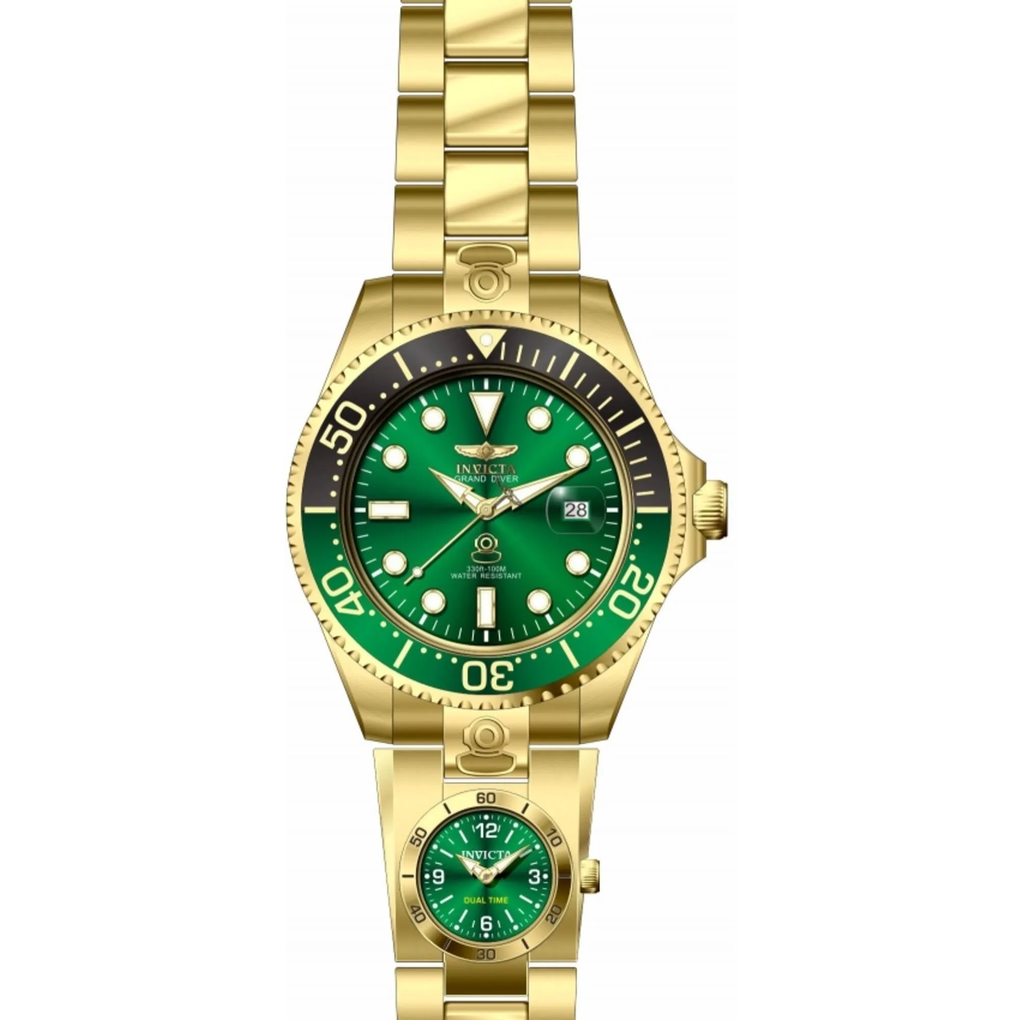 Invicta Men's Watch - Pro Diver Dual Time Automatic Green Dial Bracelet | 45818 Invicta Men's Watches