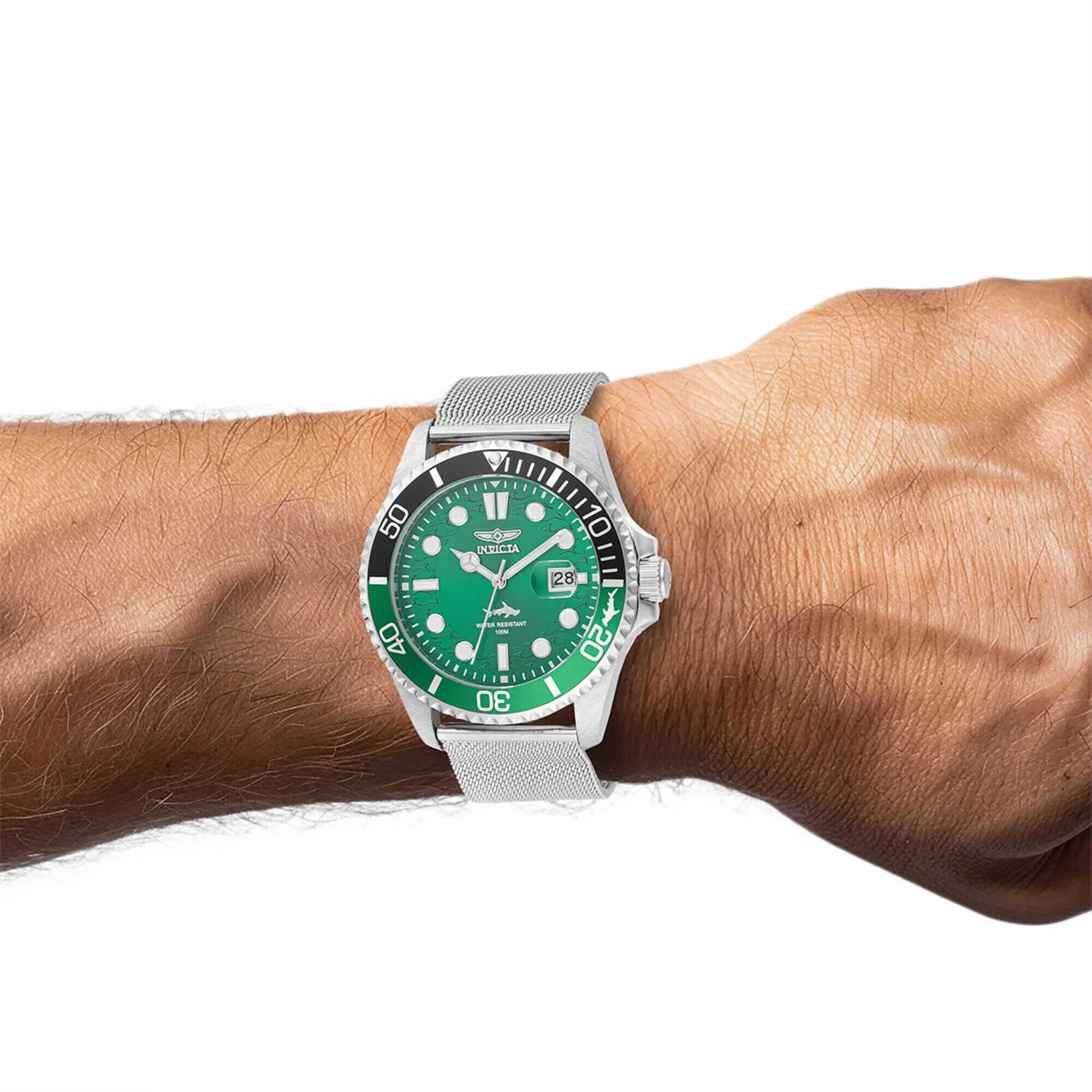 Invicta Men's Watch - Pro Diver Green Dial Stainless Steel Mesh Bracelet | 47174 Invicta Men's Watches