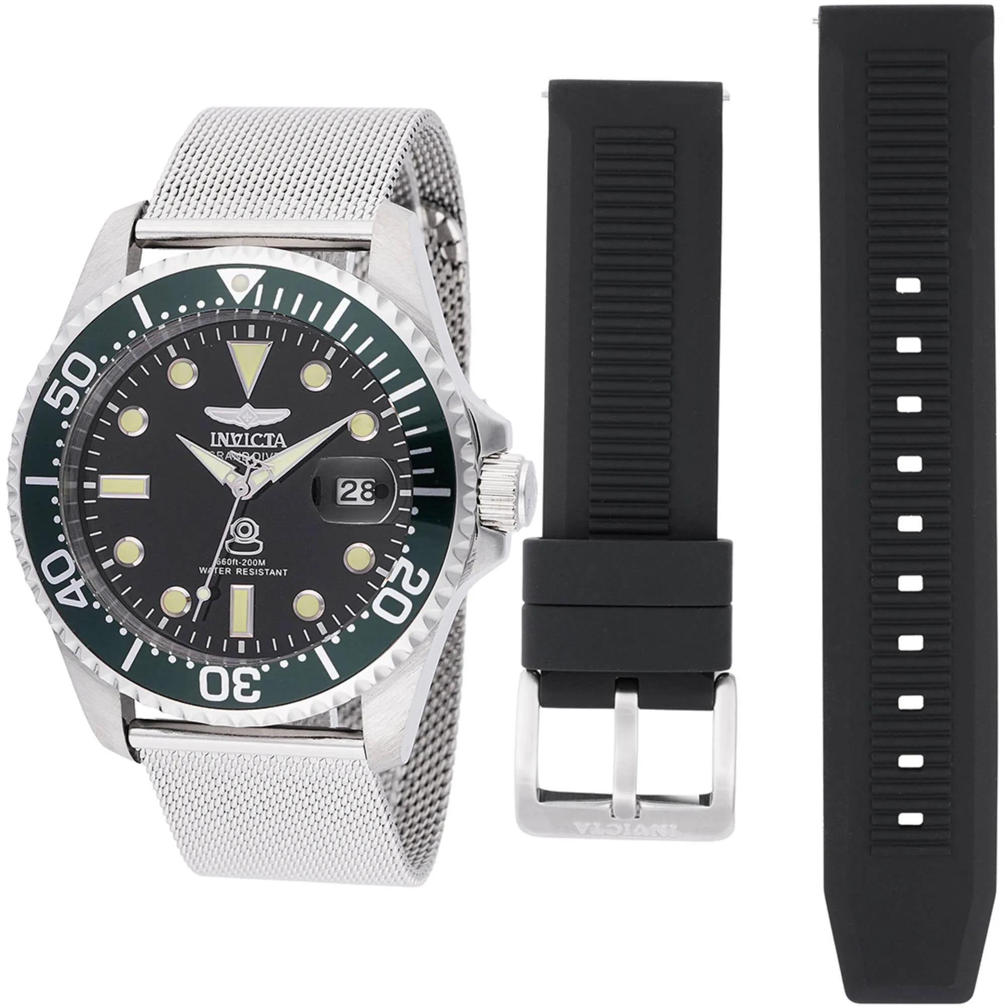Invicta Men's Watch - Pro Diver Quartz Black Dial Silver Steel Bracelet Dive | 48214 Invicta Men's Watches