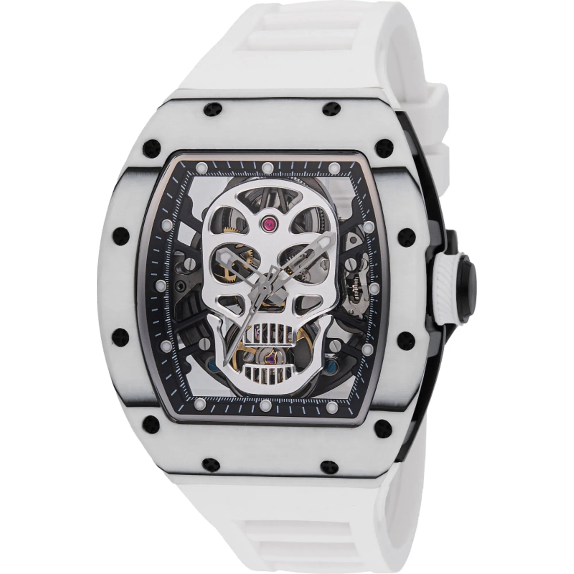 Invicta Men's Watch S1 Rally Black and Silver Skeleton Dial White Strap 49026 Invicta Men's Watches