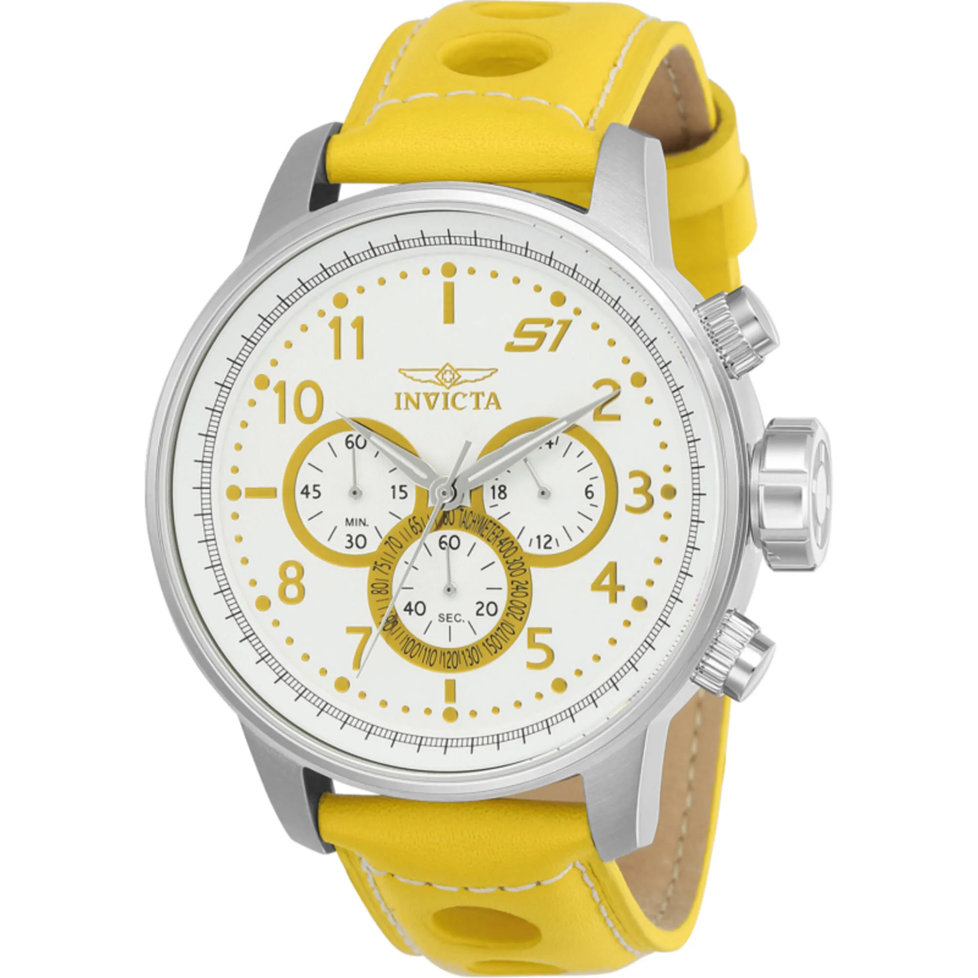 Invicta Men's Watch - S1 Rally Quartz Chrono White Dial Yellow Leather Strap | 24081 Invicta Men's Watches