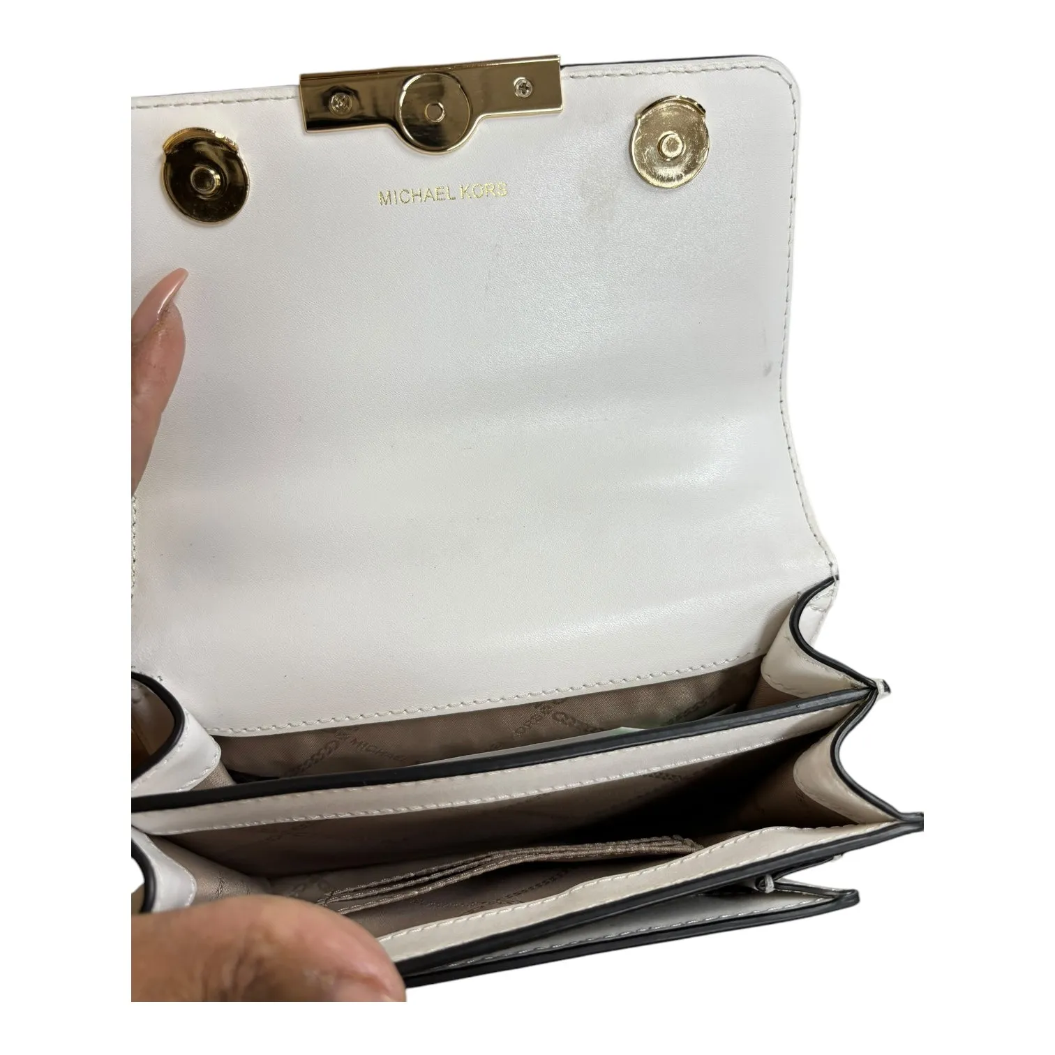 Michael Kors Bags Crossbody Designer By Michael Kors In Green & White, Size:Small