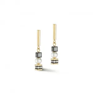 Mysterious Cubes & Pearls Black-Gold Earrings 4085/21-1316 Coeur De Lion Jewellery