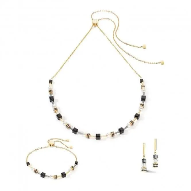Mysterious Cubes & Pearls Black-Gold Earrings 4085/21-1316 Coeur De Lion Jewellery