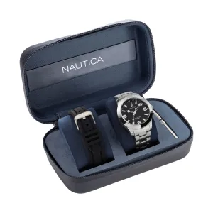 Nautica Men's Pacific Beach Stainless Steel And Silicone Watch Box Set Multi Nautica