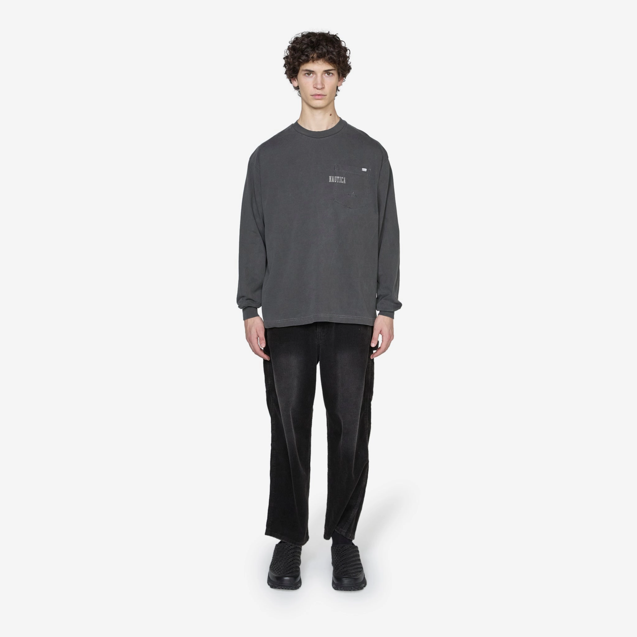Pigment Dyed Hidden Logo Longsleeve T-Shirt Charcoal