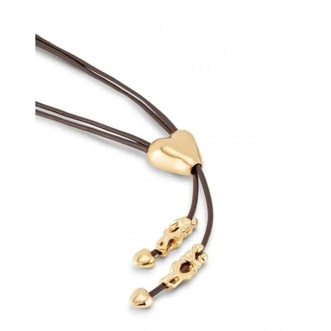 Pretty Love Leather Chain 18k Gold Plated Figures Heart Necklace COL1881MARORO0U Unode50 Jewelry And Accessories