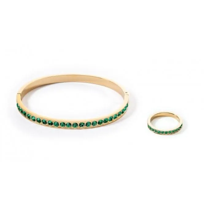 Stainless Steel Crystal Glass Dark Green Gold Bangle 0127/37-0549 Coeur De Lion Jewellery