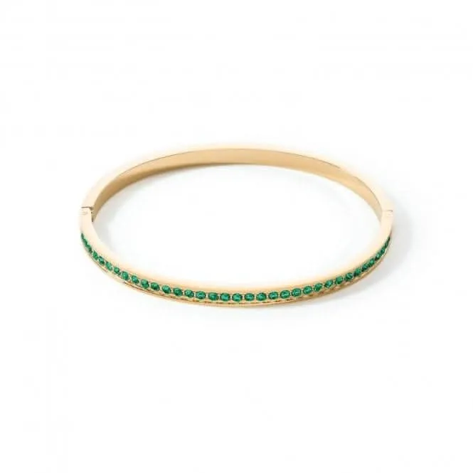Stainless Steel Crystal Glass Dark Green Gold Bangle 0127/37-0549 Coeur De Lion Jewellery