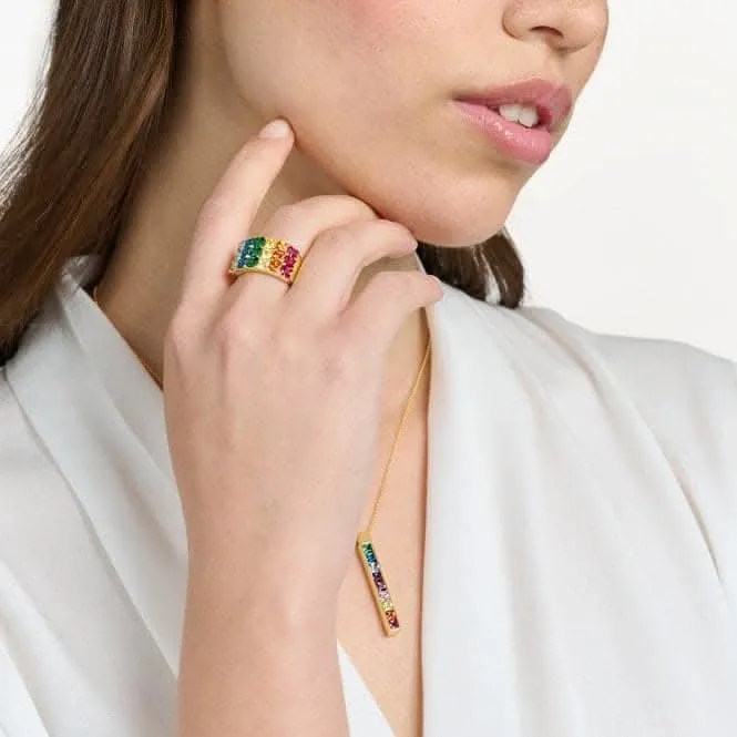 Sterling Silver Gold Plated Colourful Pavé Stones Ring TR2359-996-7 Thomas Sabo Rings