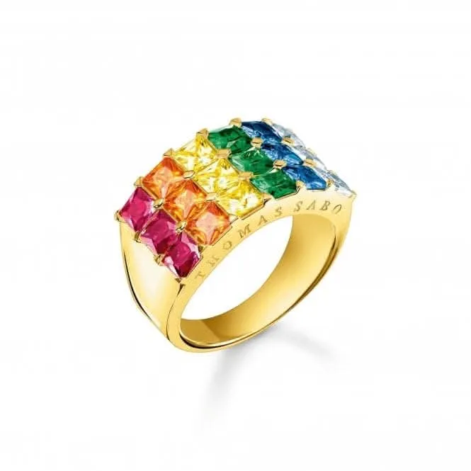 Sterling Silver Gold Plated Colourful Pavé Stones Ring TR2359-996-7 Thomas Sabo Rings