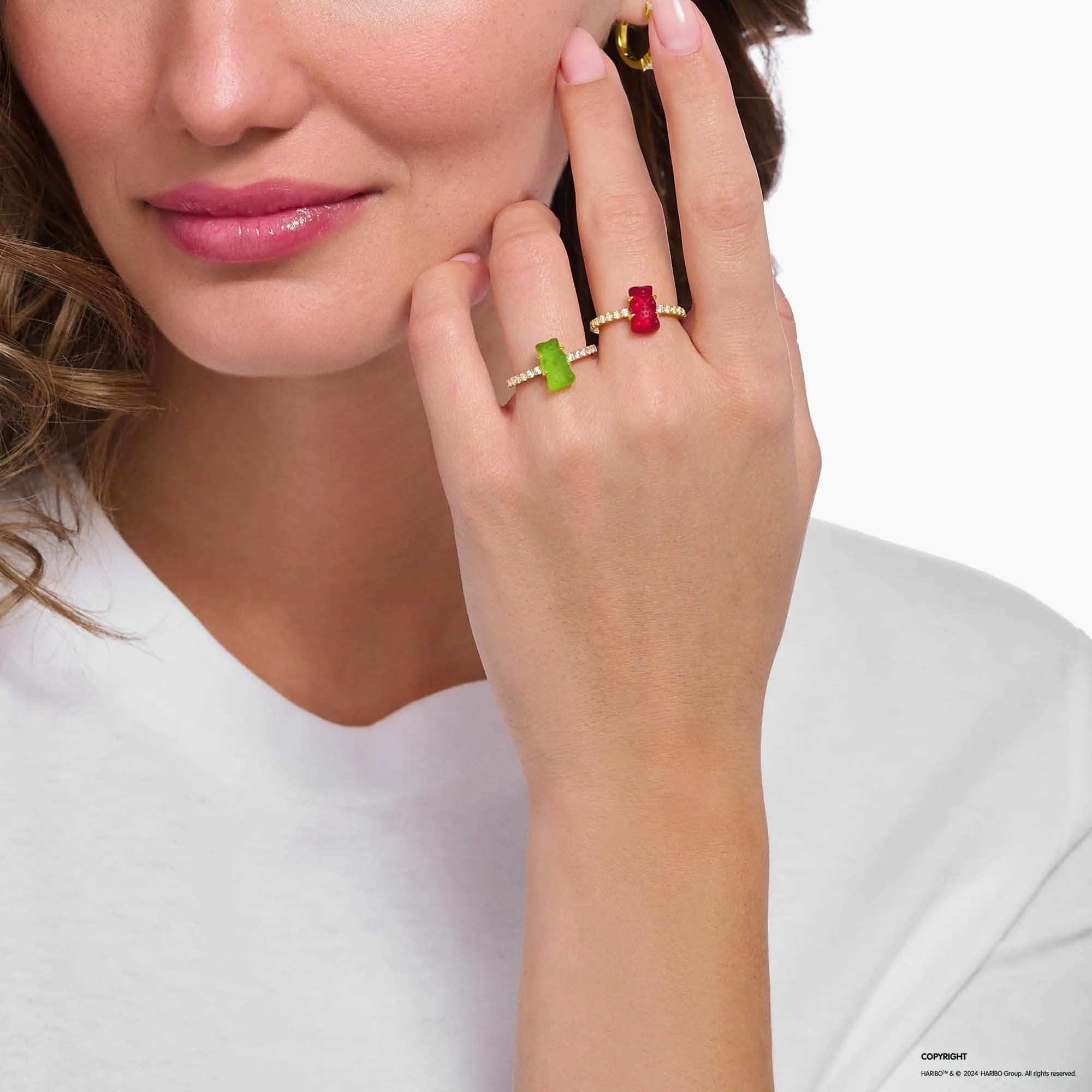 Sterling Silver HARIBO Gold Plated Zirconia Green Goldbears Ring TR2459-414-6 Thomas Sabo Rings