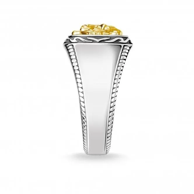 Sterling Silver Yellow Gold Coloured Statement Signet Mens Ring TR2293-849-39 Thomas Sabo Rings