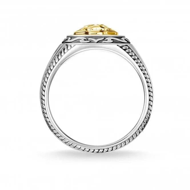 Sterling Silver Yellow Gold Coloured Statement Signet Mens Ring TR2293-849-39 Thomas Sabo Rings