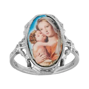 Symbols Of Faith Oval Mary and Child Decal Ring 1928 Jewelry