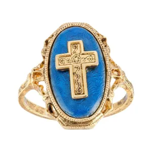 Symbols Of Faith Sapphire Blue Enamel Oval Cross Ring 1928 Jewelry
